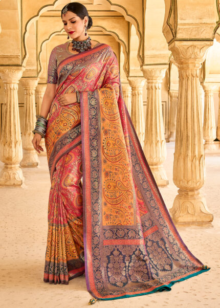 Orange Banarasi Silk Saree