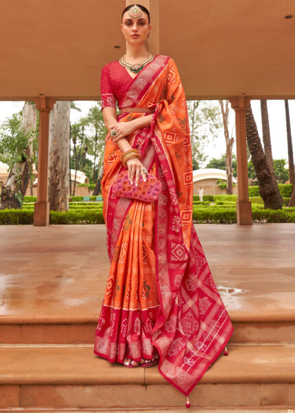 Orange Patola Silk Saree