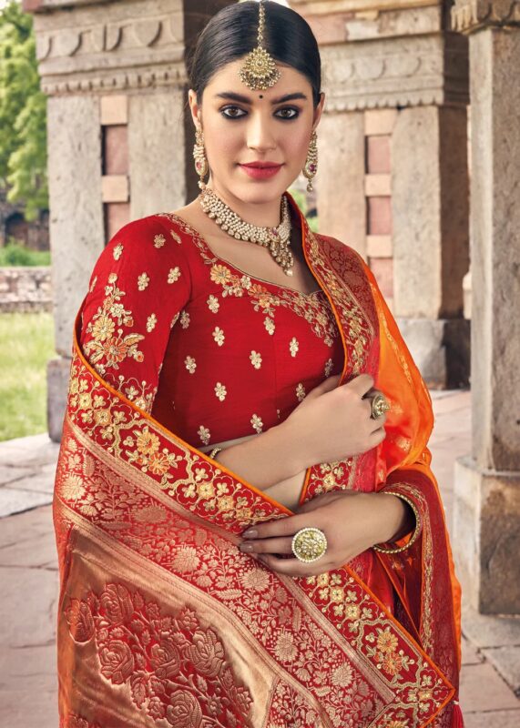 Orange & Red Banarasi Saree