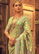 Pastel Green Jamawar Saree