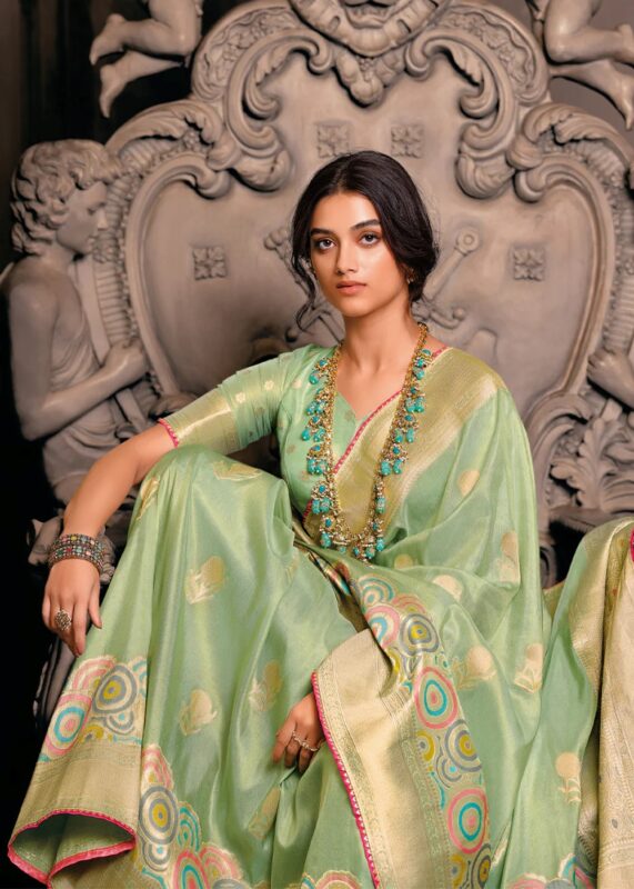 Pastel Green Tissue Silk Saree