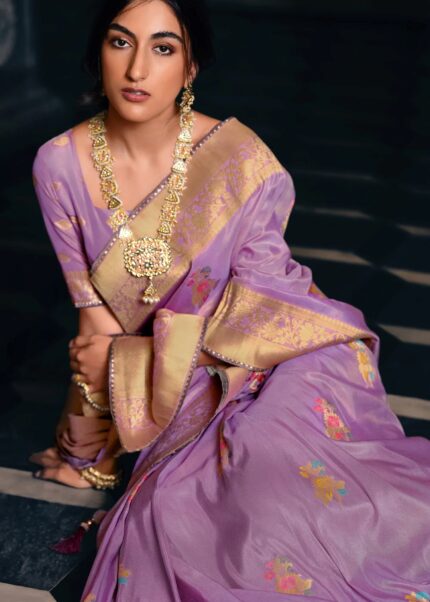 Pastel Violet Tissue Silk Saree