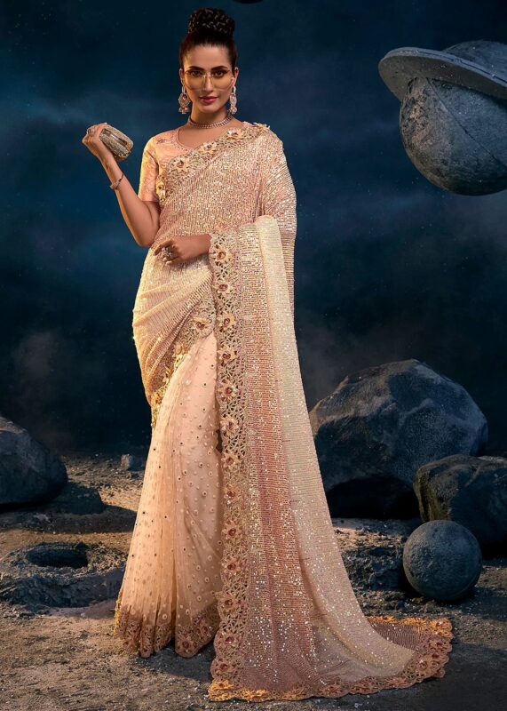 Peach Designer Saree