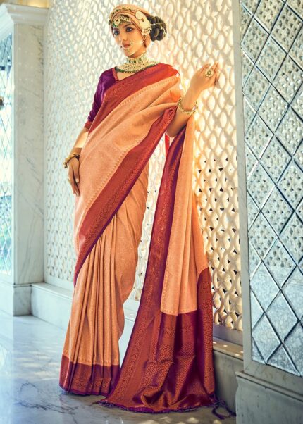 Peachy Pink Kanjivaram Saree