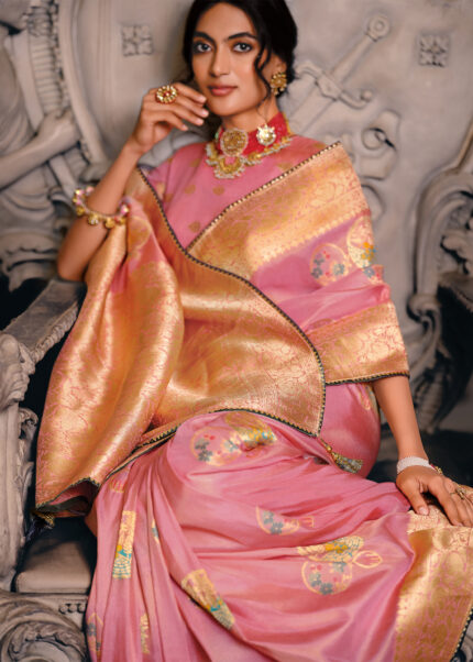 Rose Pink Tissue Silk Saree