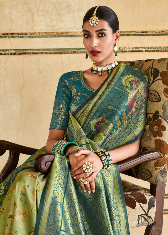 Shades of Green Woven Banarasi Silk Saree