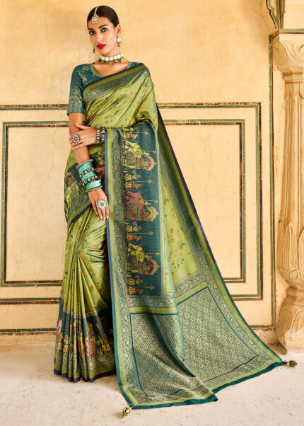 Shades of Green Woven Banarasi Silk Saree