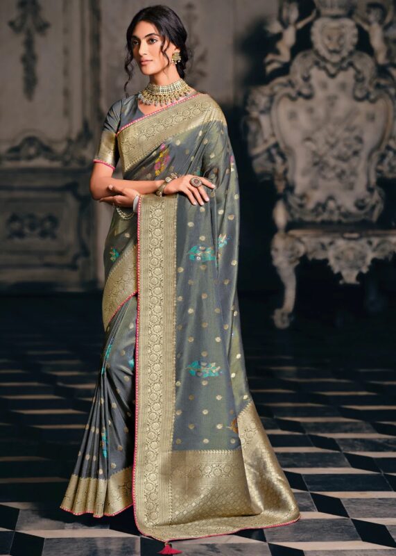 Silver Gray Tissue Silk Saree