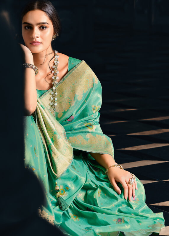 Spring Green Tissue Silk Saree