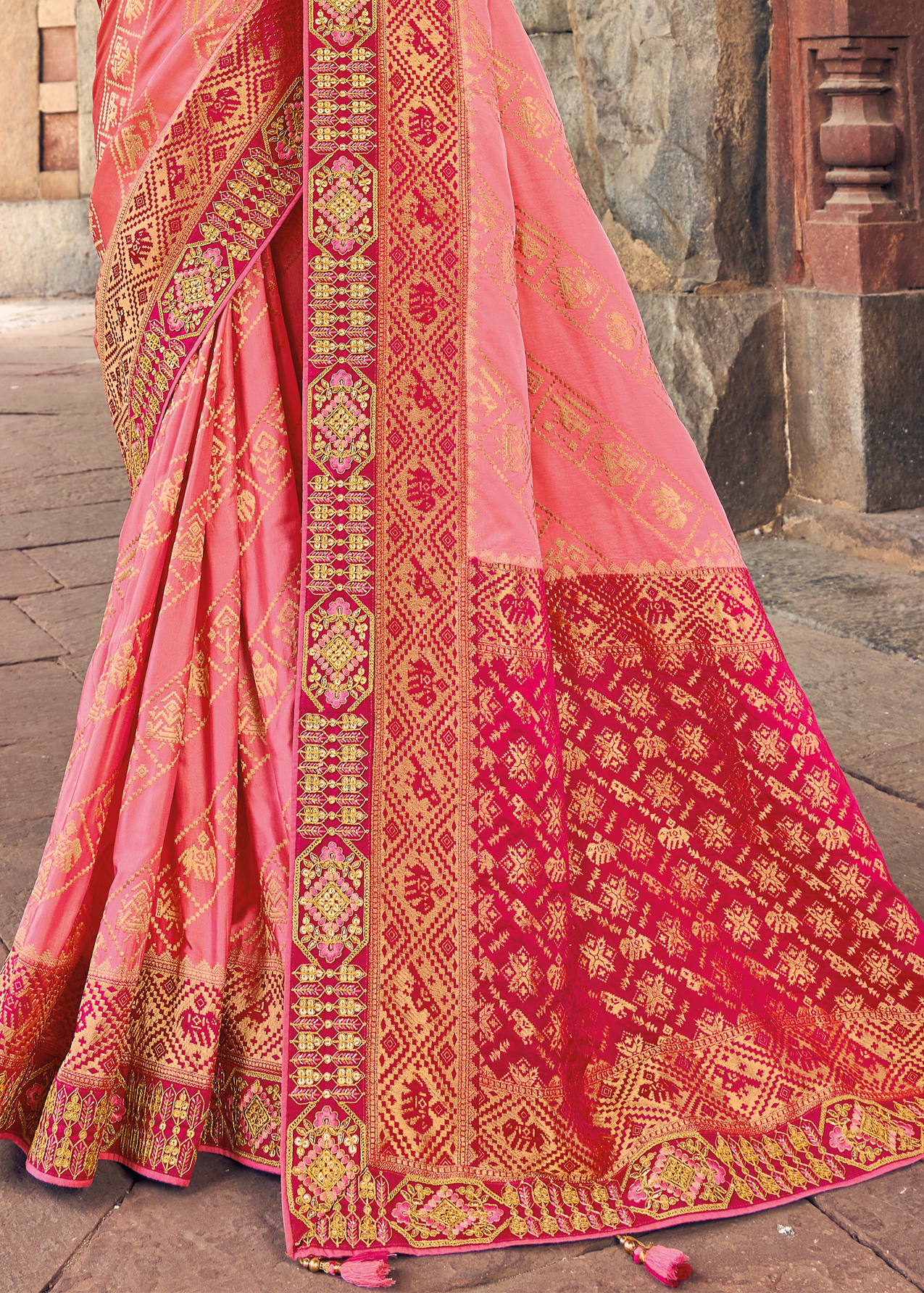 Fuchsia Pink Banarasi Silk Saree.