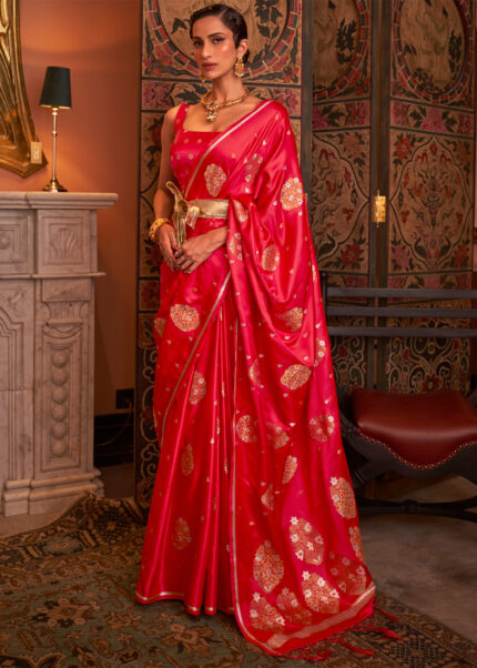 Venetian Red Satin Silk Saree