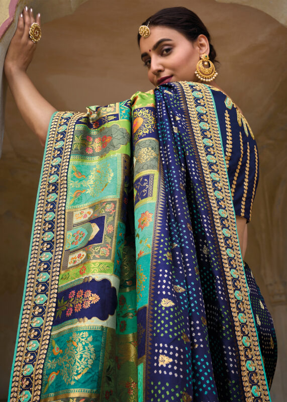 Yankees Blue Banarasi Silk Saree