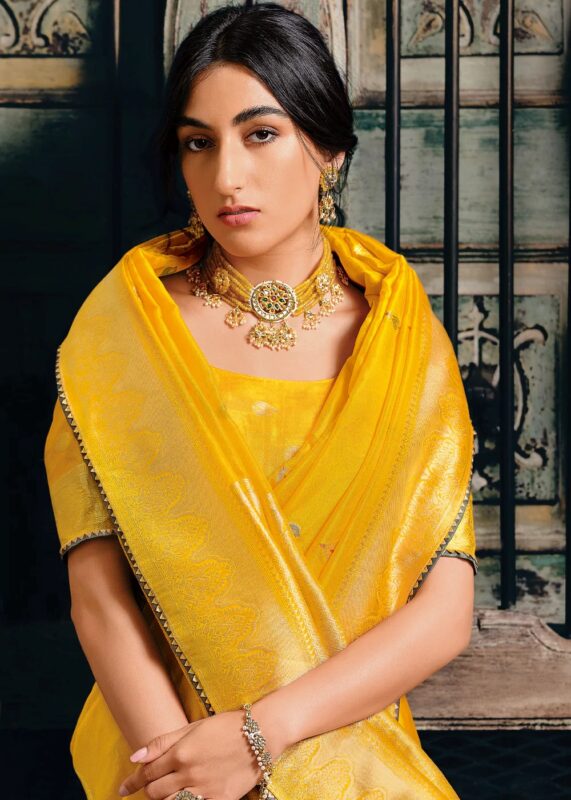 Yellow Banarasi Tissue Silk Saree