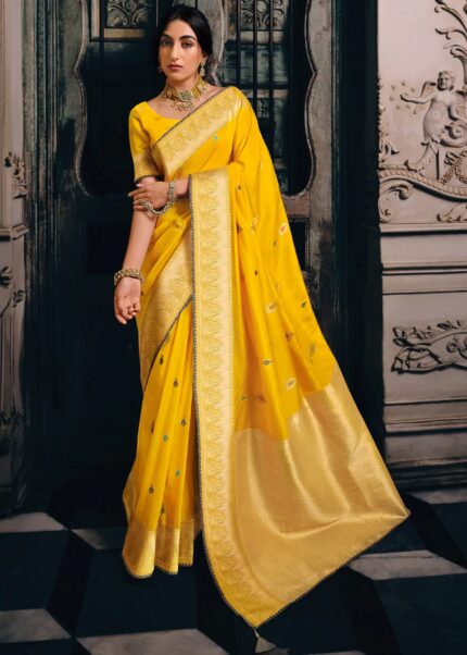 Yellow Banarasi Tissue Silk Saree