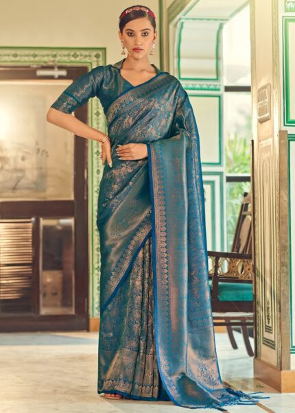 Alluring Blue Kanjivaram Saree