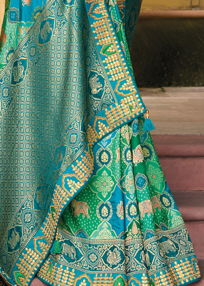 Blue Green Banarasi Silk Saree