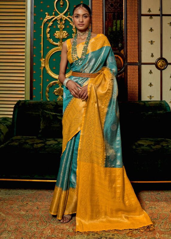 Blue & Yellow Banarasi Saree