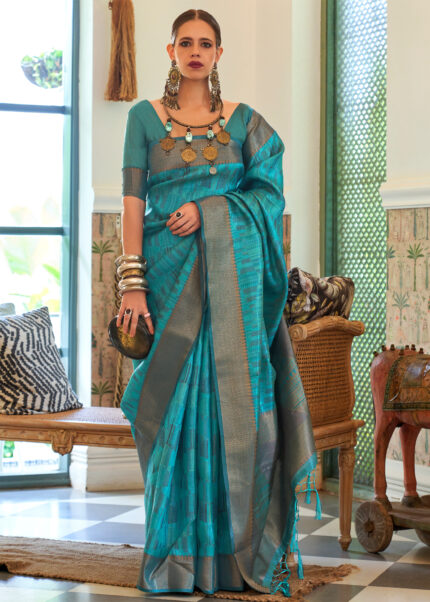 Cerulean Blue Organza Silk Saree