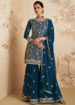 Coral Blue Embroidered Sharara