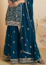 Coral Blue Embroidered Sharara