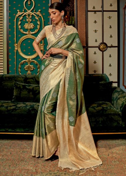 Green & Beige Banarasi Saree