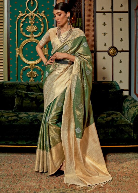 Green & Beige Banarasi Saree