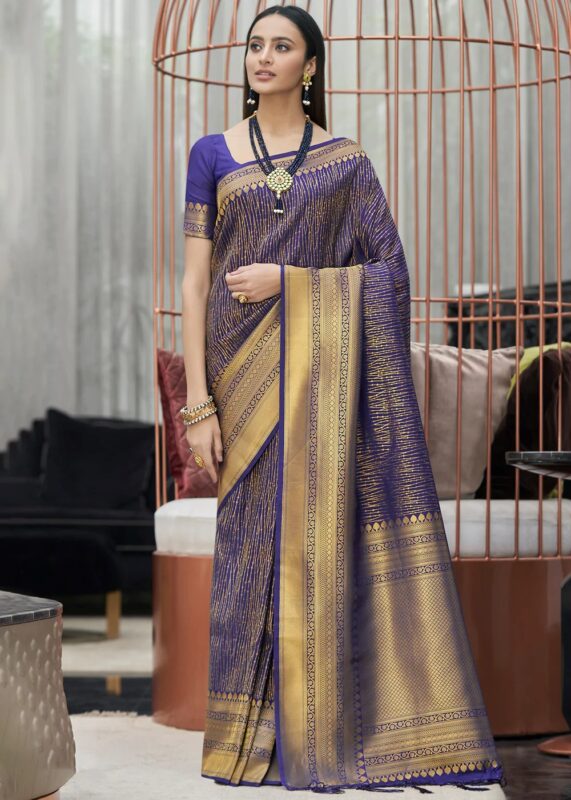 Midnight Blue Kanjivaram Silk Saree