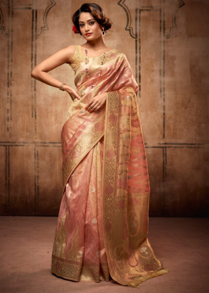 Plum Pink Banarasi Organza Saree