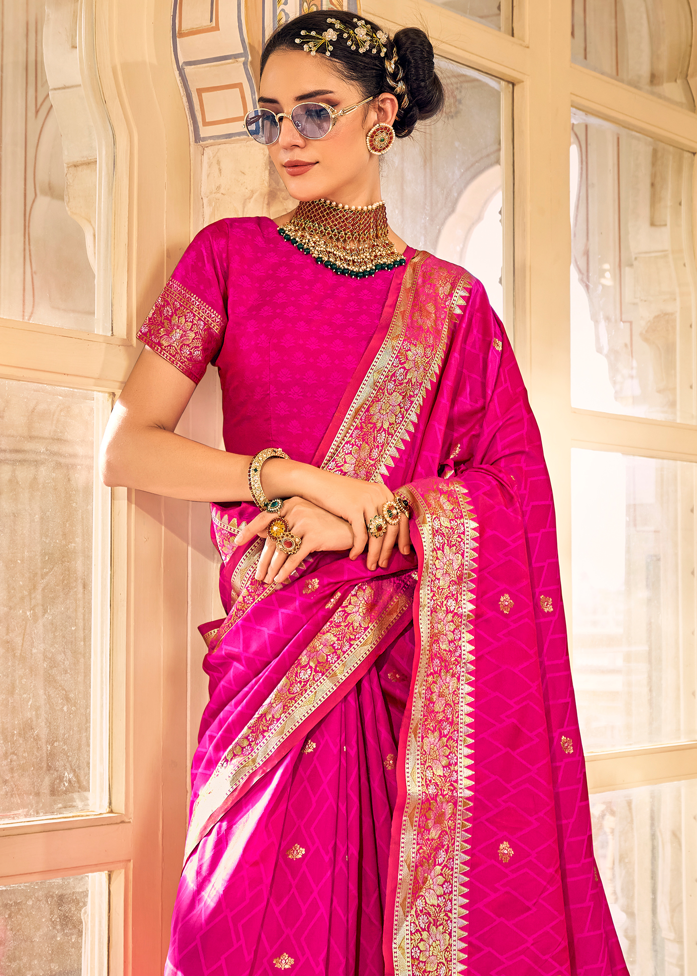 Fabulous Zari Work All Over Pallu Saree – Cygnus Fashion