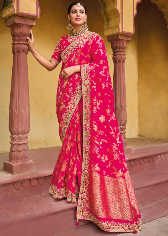 Raspberry Pink Banarasi Saree