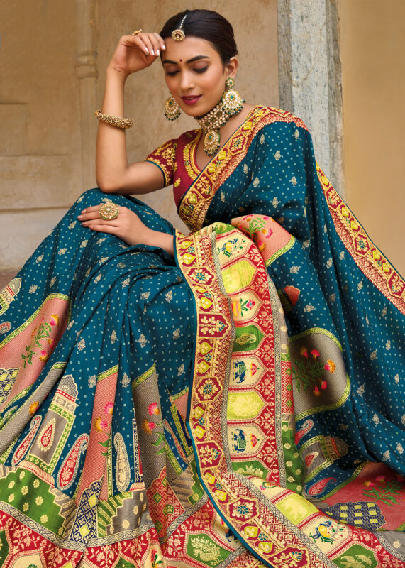 Sea Blue Banarasi Silk Saree