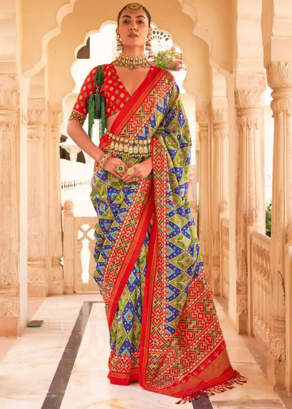 Blue Printed Patola Tussar Saree