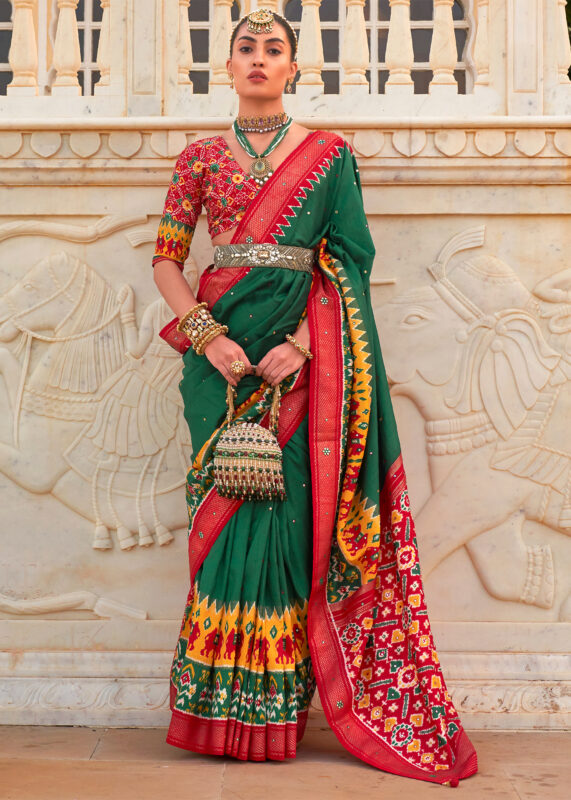 Jade Green Printed Patola Saree