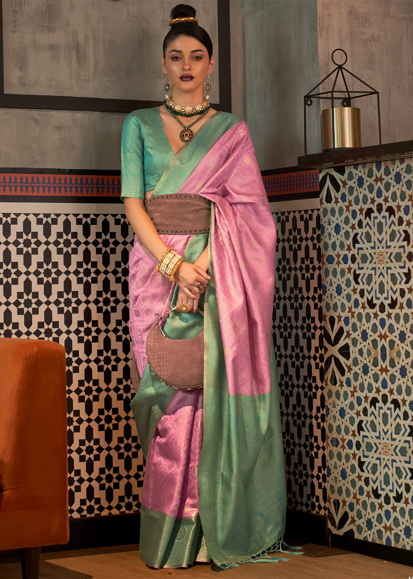 Pink and green 2025 wedding saree