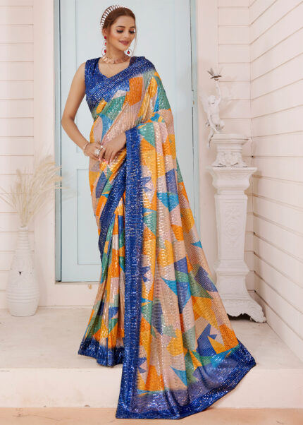 Multicoloured Designer Sequins Saree