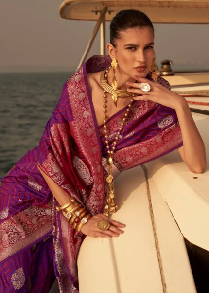 Purple Banarasi Satin Silk Saree