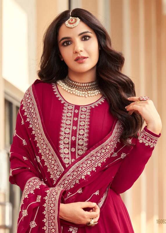 Raspberry Red Embroidered Anarkali Suit