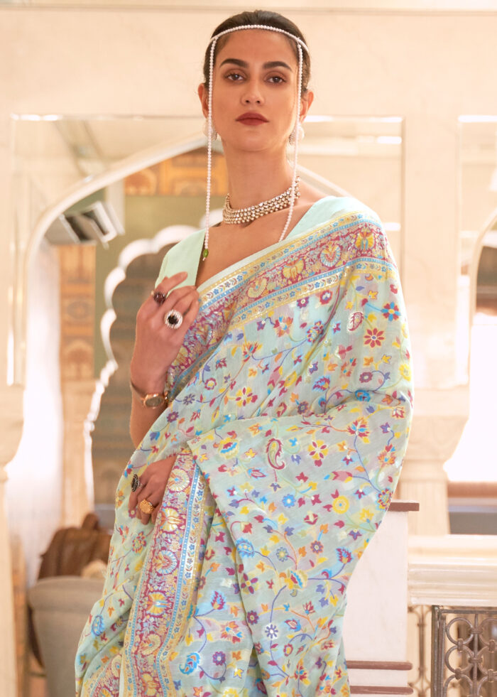 Alice Blue Jamawar Saree