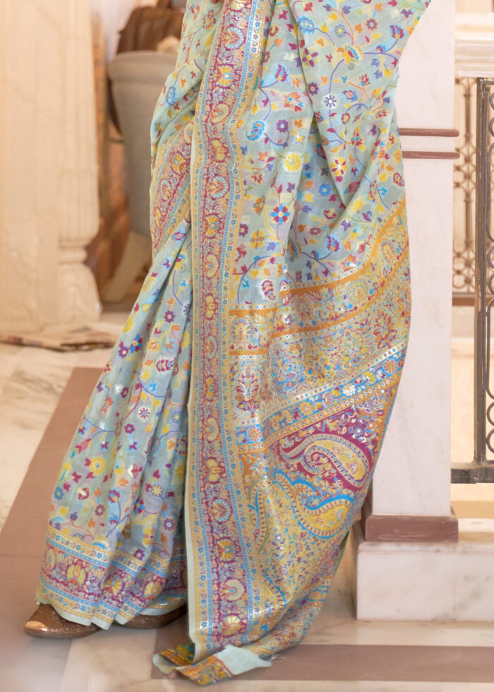 Alice Blue Jamawar Saree