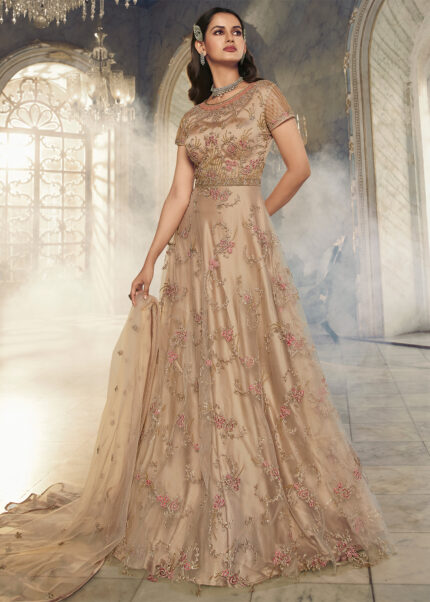 Almond Beige Heavy Embroidery Anarkali