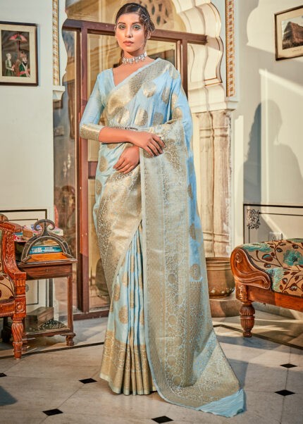 Aruba Blue Banarasi Silk Saree