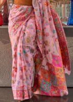 Baby Pink Kashmiri Jamawar Silk Saree