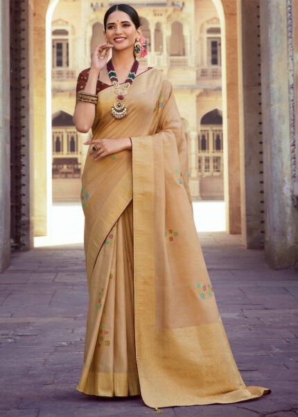 Beige Banarasi Tissue Silk Saree