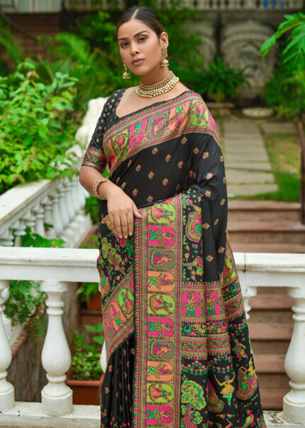 Black Kashmiri Jamawar Silk Saree