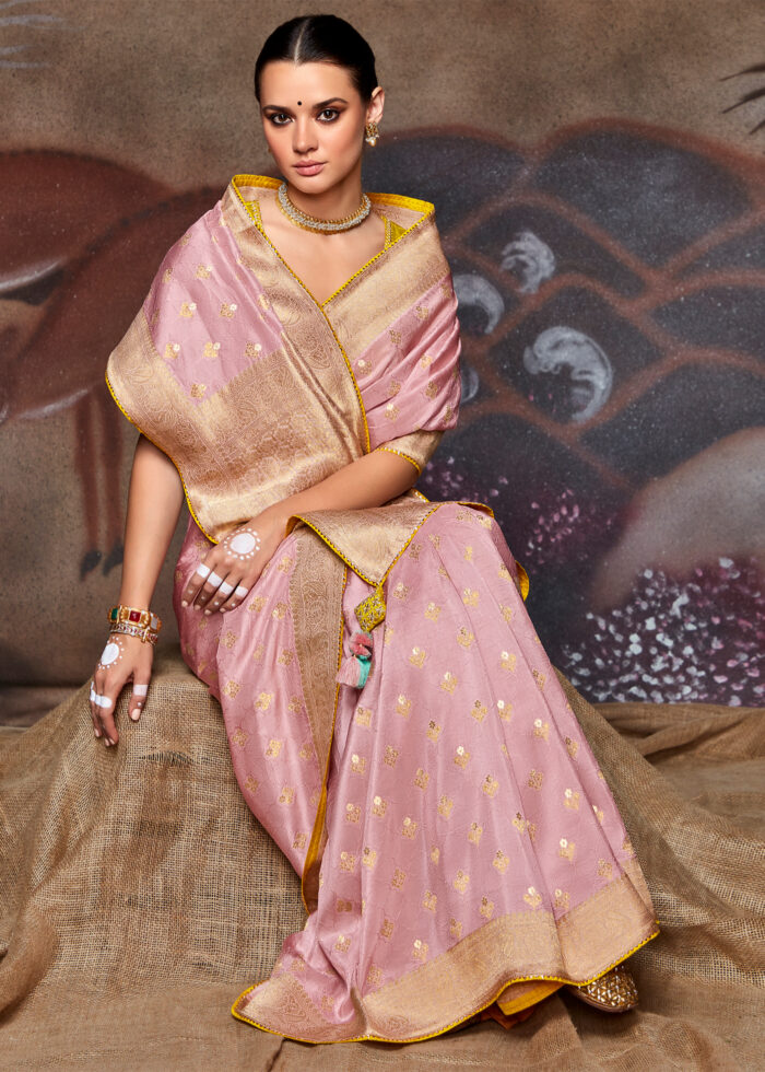 Cameo Pink Banarasi Dola Silk Saree