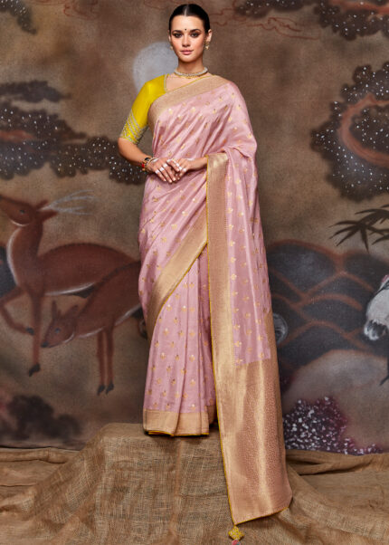 Cameo Pink Banarasi Dola Silk Saree