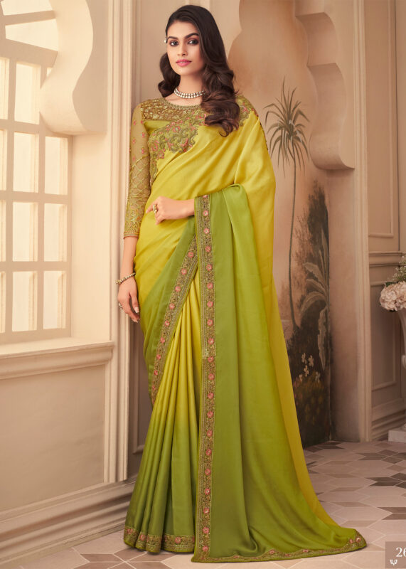 Citron Green Embroidered Saree