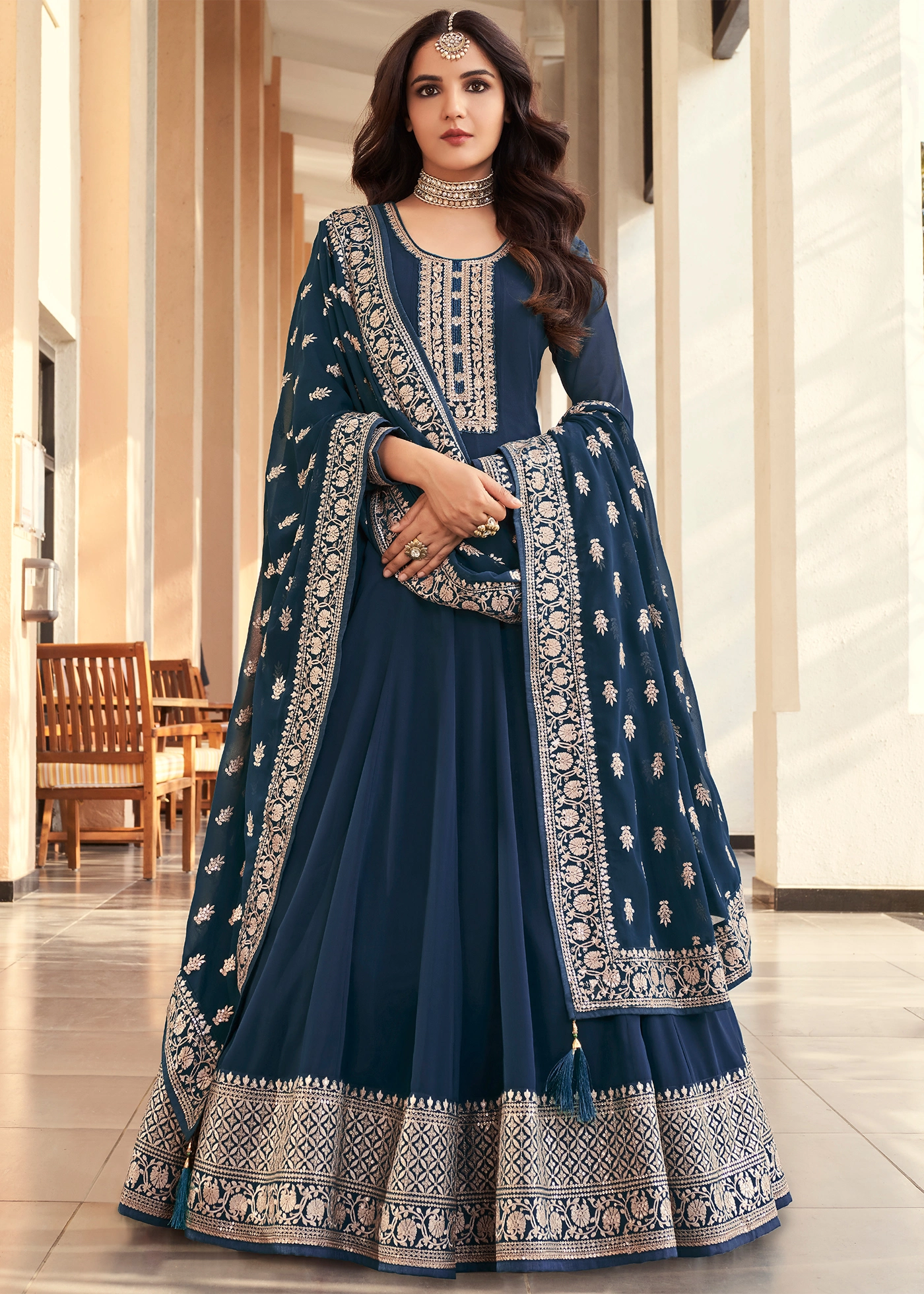 Blue shop anarkali suit