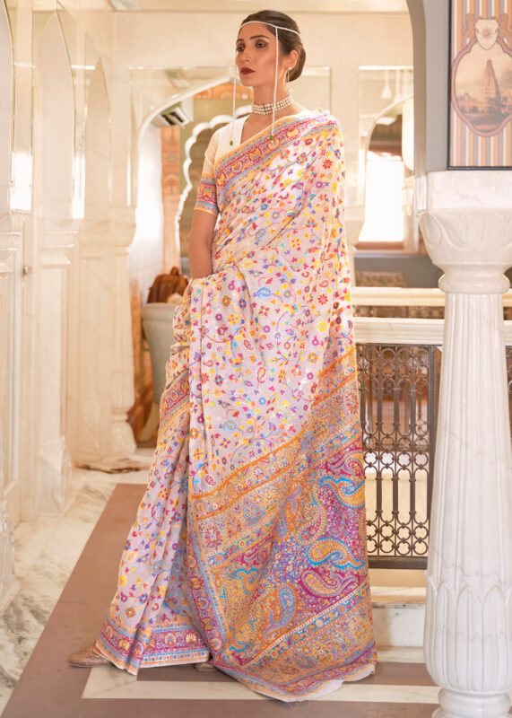 Daisy White Jamawar Saree