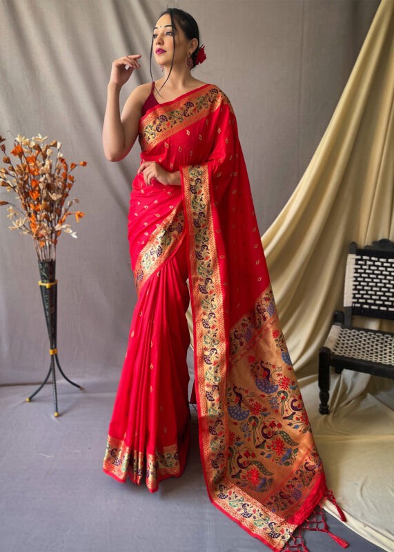 Festive Red Paithani Silk Saree